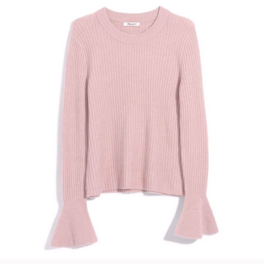 Madewell Pink Ruffle- Cuff Pullover Sweater Size S